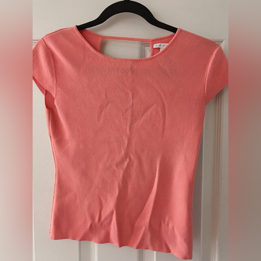 Petite Sophisticate Coral Short Sleeve Crewneck Top